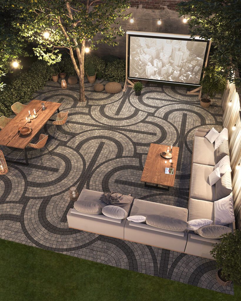 Boho Patio with custom tiling and stonework