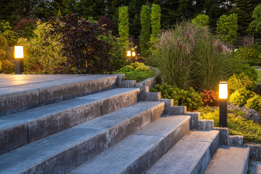 Landscape-Lighting-along-a-cut-stone-staircase