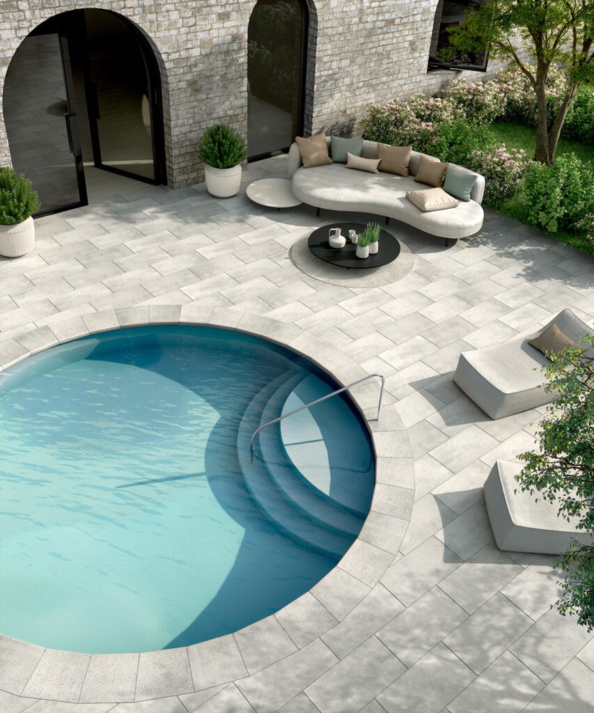Patio with Built-in Pool and Custom Tiling