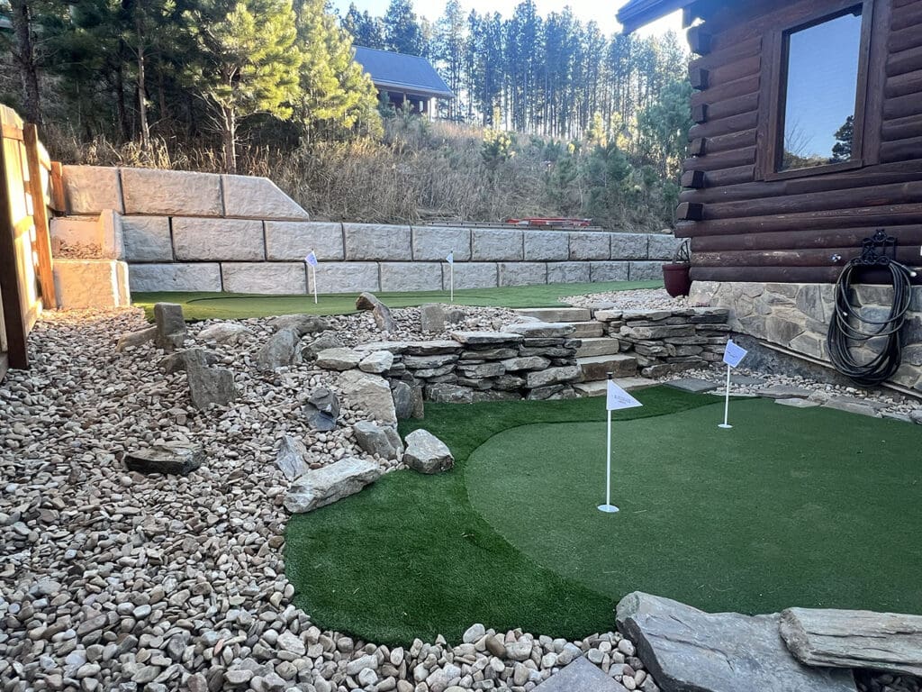 Custom Outdoor Living Space in the Back Yard with Golf Greens